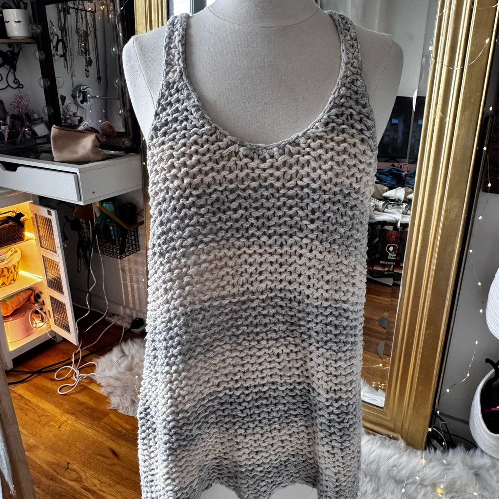 Free People Striped Knit Tank Top in Cream and Light Gray - Picture 4 of 6